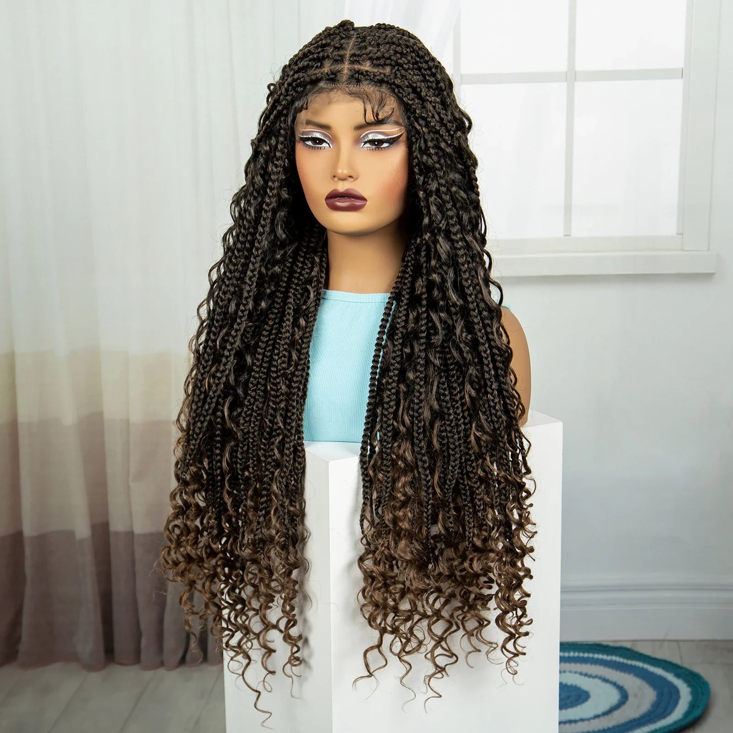 Ombre Knotless Braids Wig | Curly Ends | Full Lace | Baby Hair | Handmade