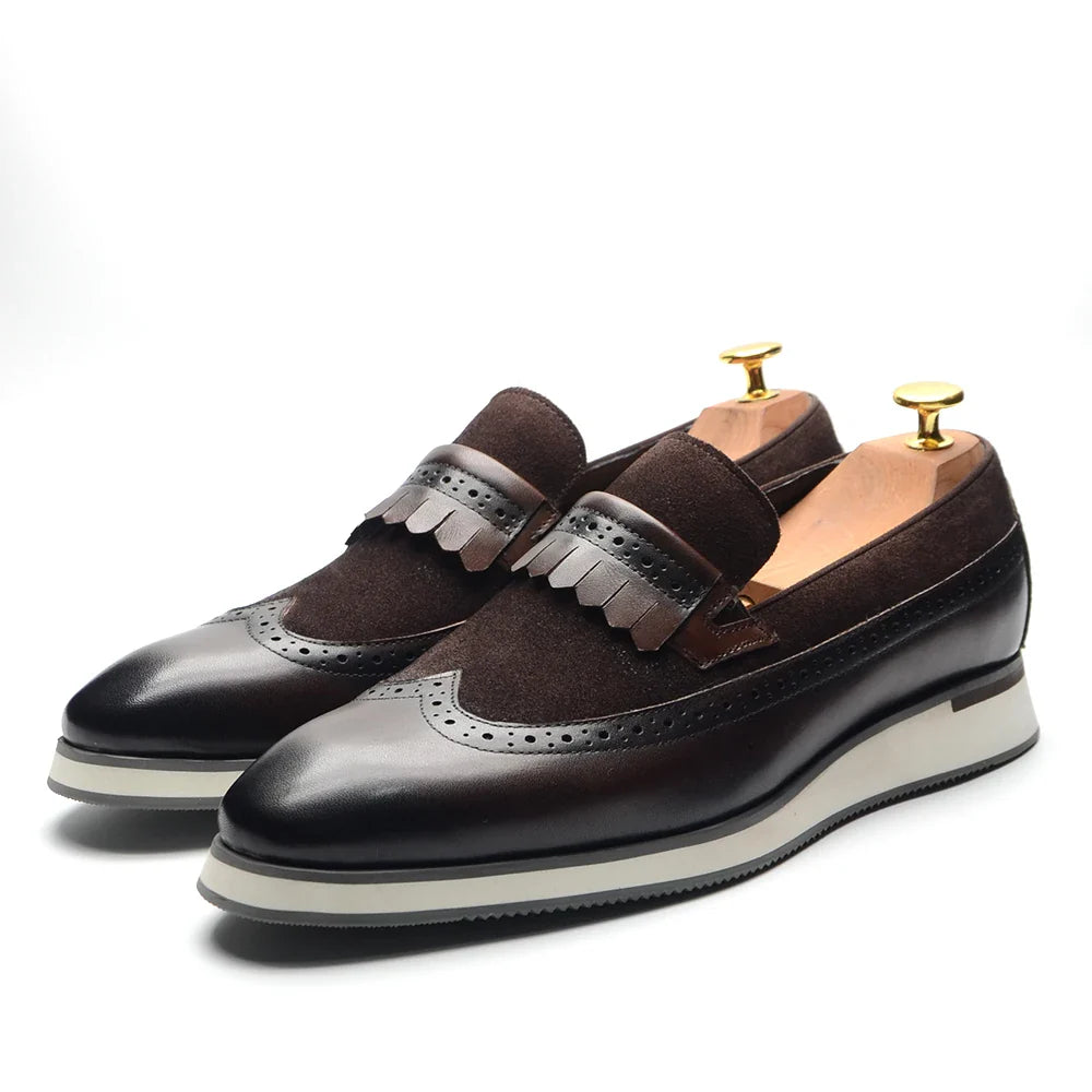 Many Colors Classy Men's Genuine Leather Tassel Loafers | Cow Suede Wingtip Brogue Casual Business Flats