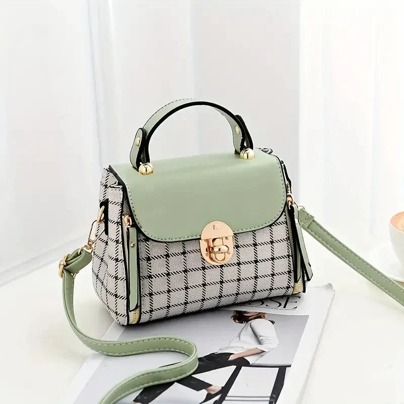 Women's Trendy Flap Shoulder Bag | PU Leather Crossbody Bag (Simple Plaid Designer Messenger Bag, Small Purse & Handbags Pouch)