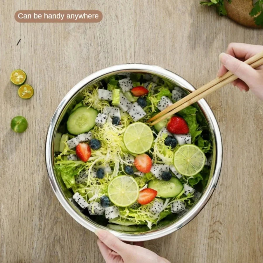 Stainless Steel Round Kitchen Cooking and Baking Kneading Bowl, Washing Fruit and Vegetable Bowl
