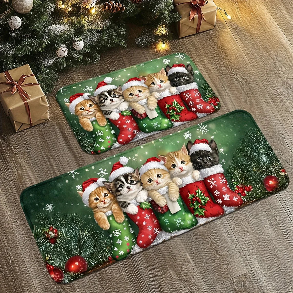 VIKAMA Christmas Carpet Cute 5 Kittens Floor Mat Door Mat Soft Welcome Carpet Living Room Carpet Rug For Bedroom Home Decoration
