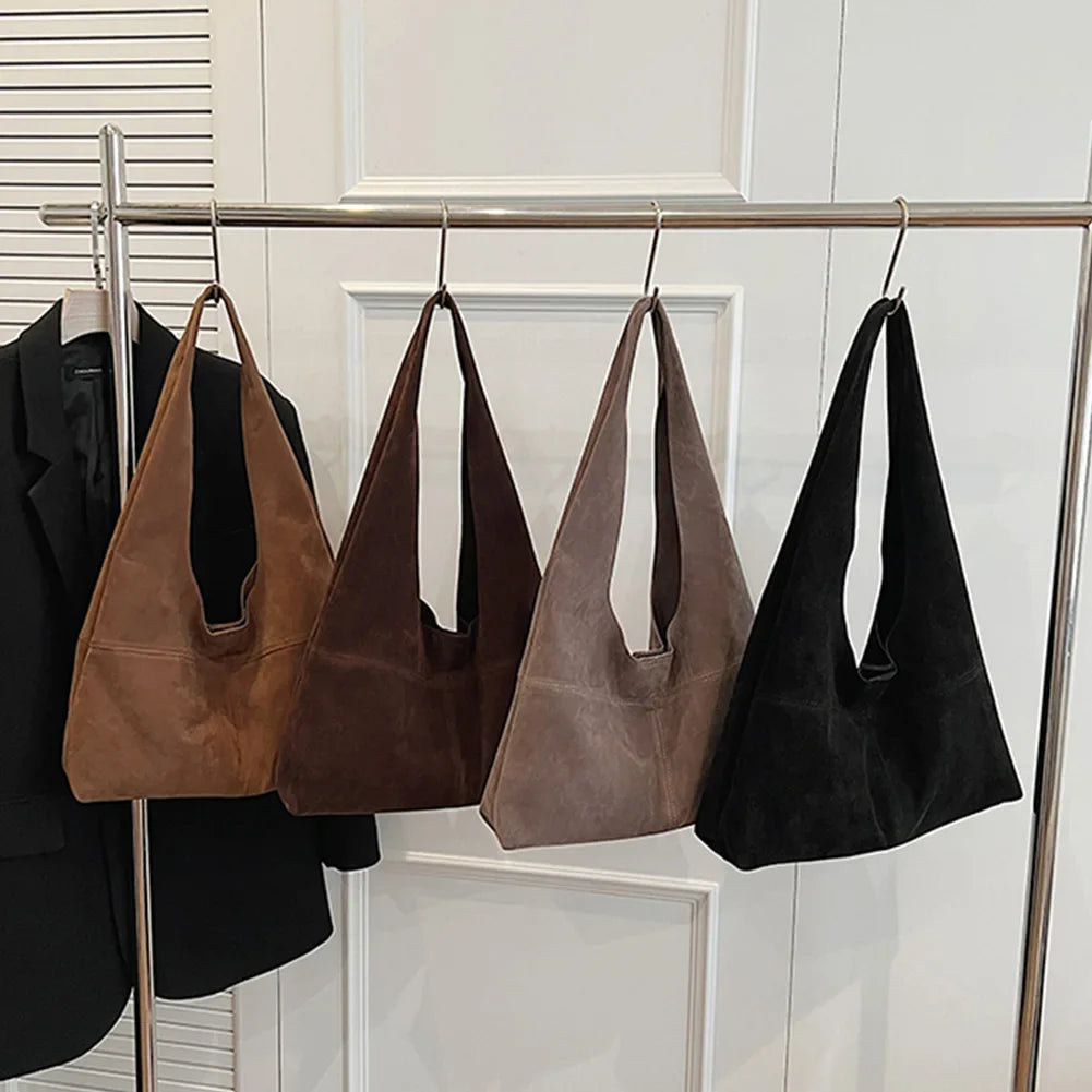 Women's Faux Suede Tote Bag | Vintage Large Capacity Shoulder & Underarm Handbag (Designer Style, Simple Commuting Bag)