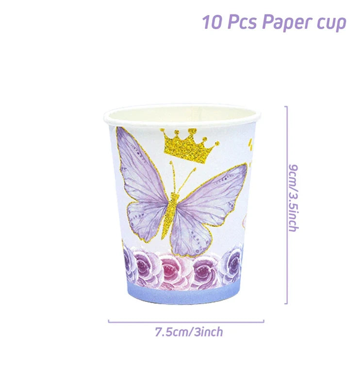 Purple Butterfly Disposable Tableware Napkin Butterfly Birthday Party Decor Girl Baby Shower Baptism Gender Reveal Supplies
