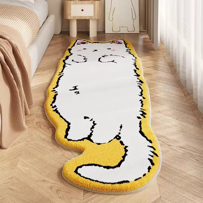 Vikama Cat Long Carpet Funny Fluffy Bedside Rugs Floor Mat Living Room Children's Room Rug Washable Non-Slip Mat Home Decoration