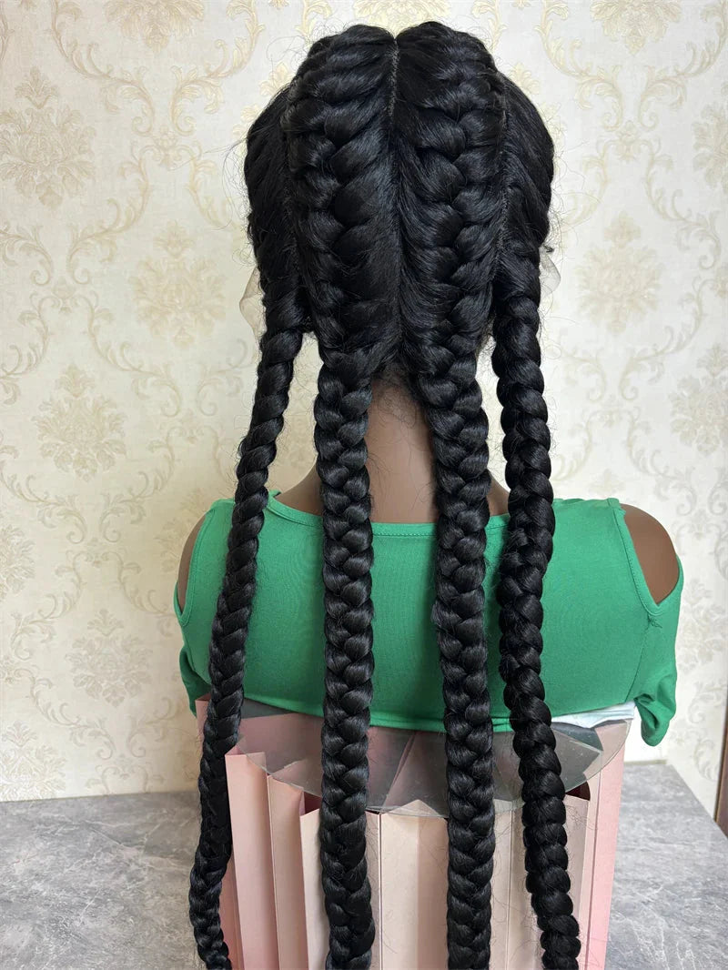 New in Synthetic Lace Wig Braided Wigs Natural Dark Wig For Black Women American African Wig Wholesale Cheap Full Lace 4 Braids