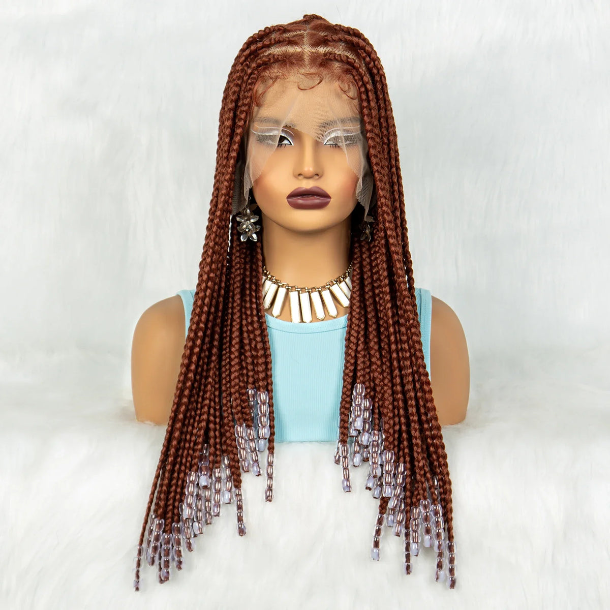 Ginger Beaded Knotless Braids Wig | Full Lace Frontal | 350#