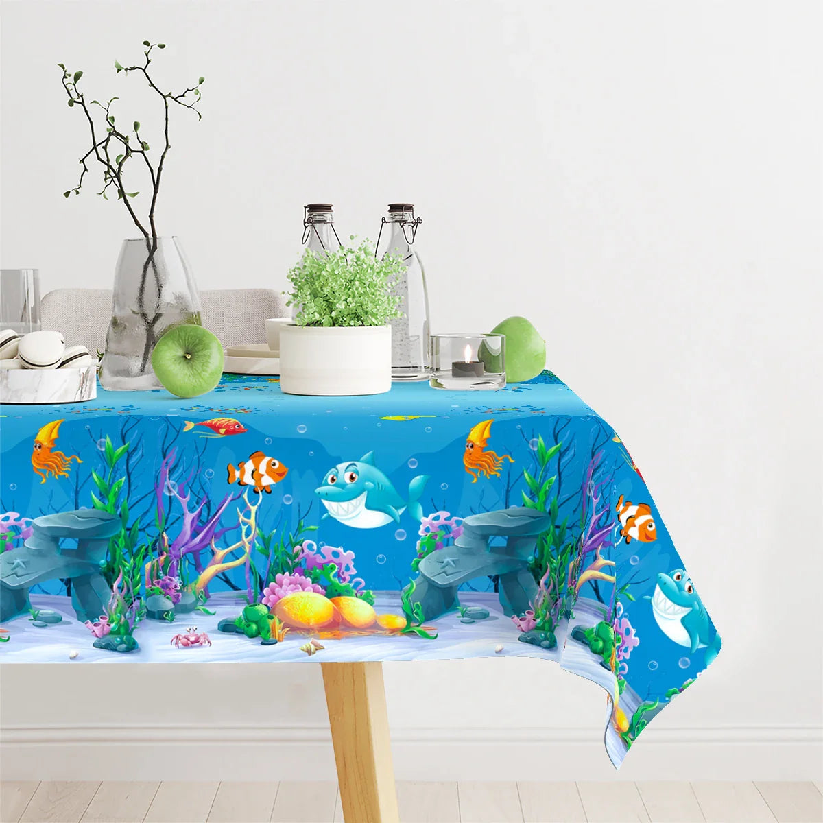 Marine Organism Printed Tablecloth Underwater World Birthday Party Decoration Kid Under the Sea Ocean Party Supplies Table Cloth