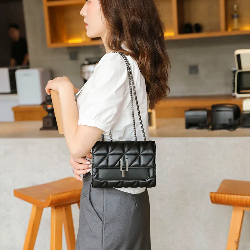 Lingge Chain Bag for Women | Single Shoulder & Crossbody Bag (Geometric Square, Casual Style, Soft PU Leather)