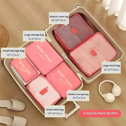 6Pcs Luggage Travel Bags | Underwear Shoes Storage Bag & Oxford Waterproof Cloth Suitcase Pouch Cube (Red Organiser for Clothing)