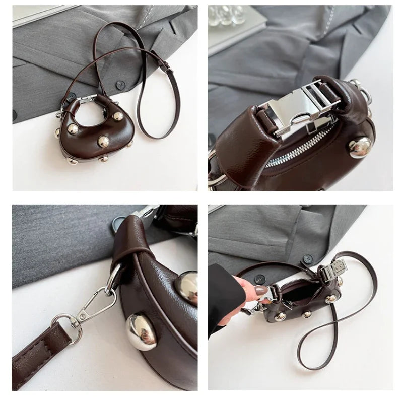 Retro Versatile Ladies Mini Handbag | Women's Big Rivet Personality Luxury Designer Crossbody Bags & Streetwear Shoulder Bag