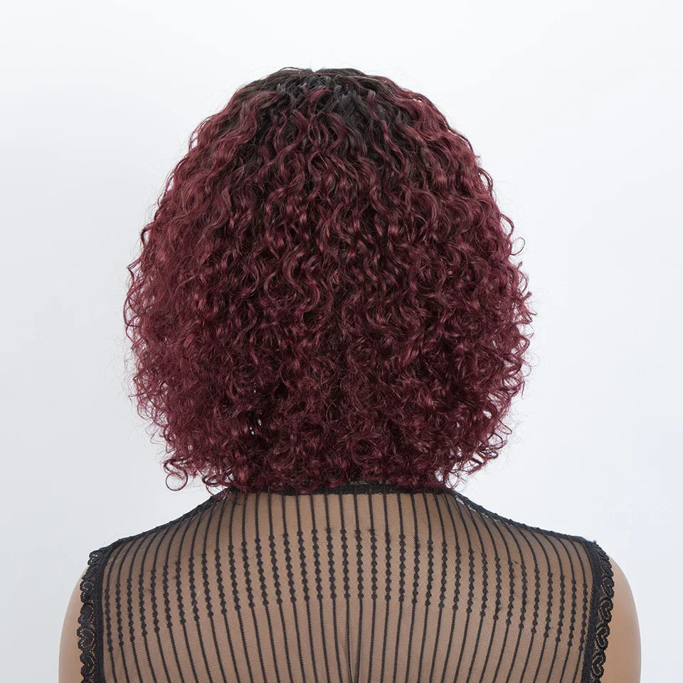 Ombre 99J & Blonde Jerry Curly Bob Wig with Bangs | Glueless "Wear to Go" Human Hair
