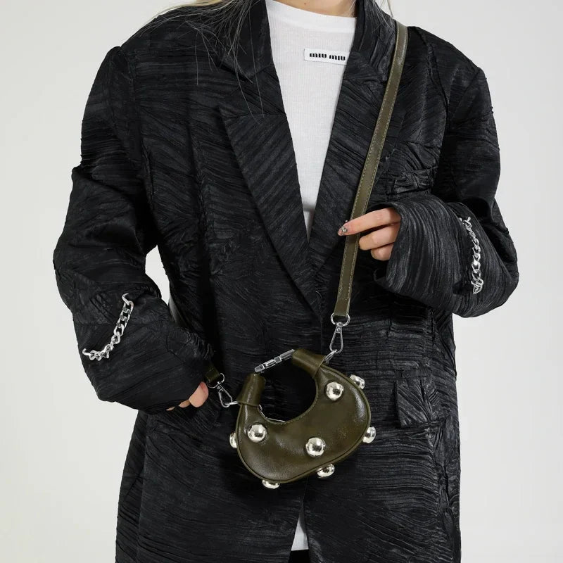 Retro Versatile Ladies Mini Handbag | Women's Big Rivet Personality Luxury Designer Crossbody Bags & Streetwear Shoulder Bag