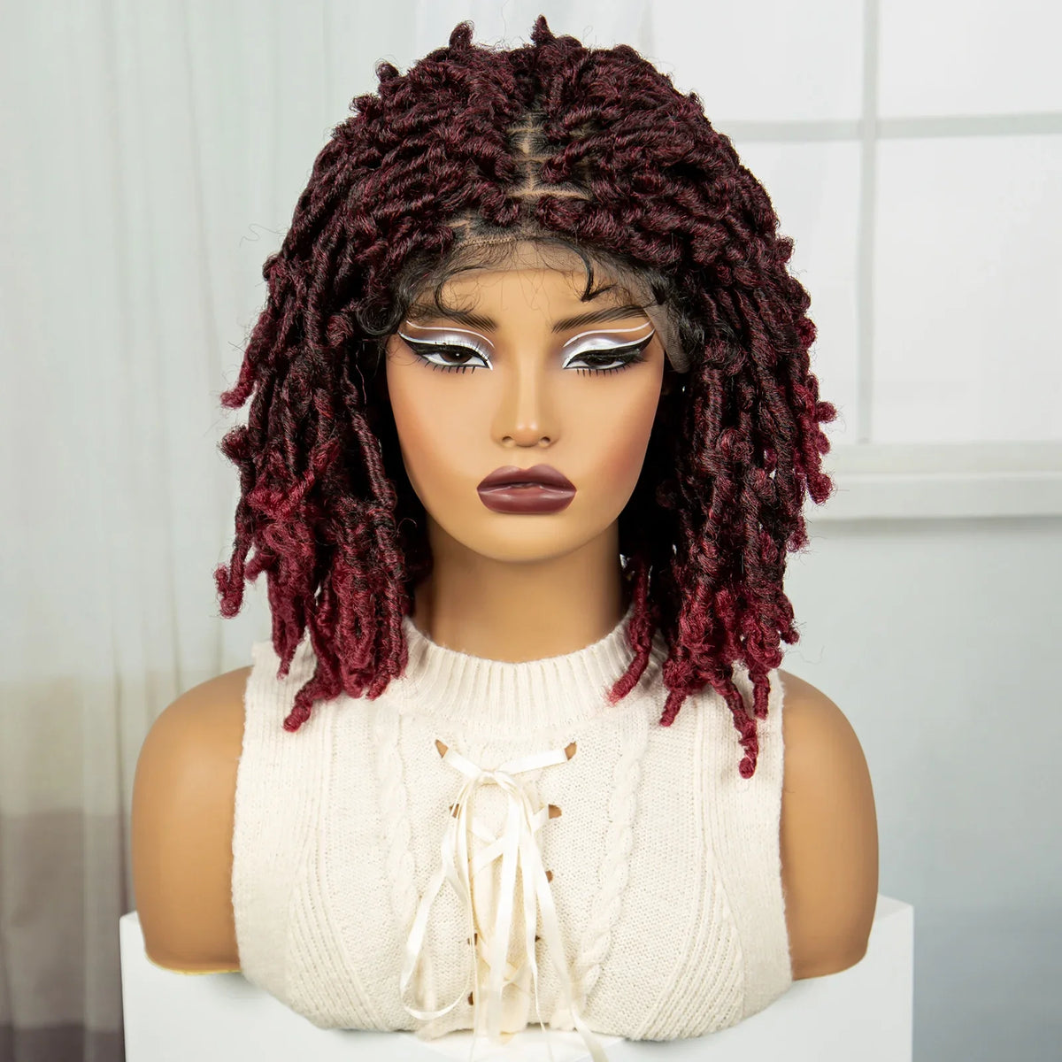 Burgundy Knotless Butterfly Locs Wig | Synthetic Lace Front