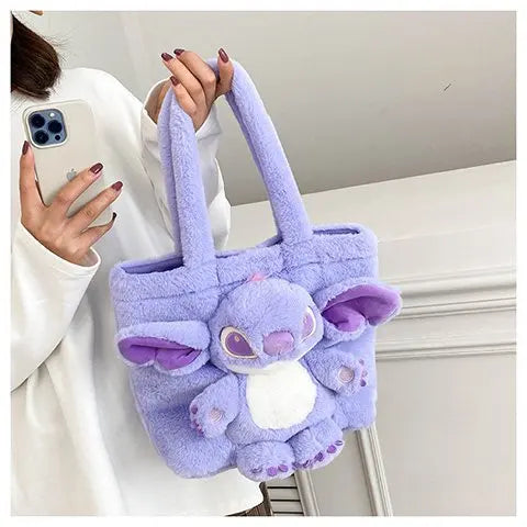 New Cartoon Plush Doll Shoulder Bag | Sweet and Cute Stitch Strawberry Bear Soft Cute Girls Handbag