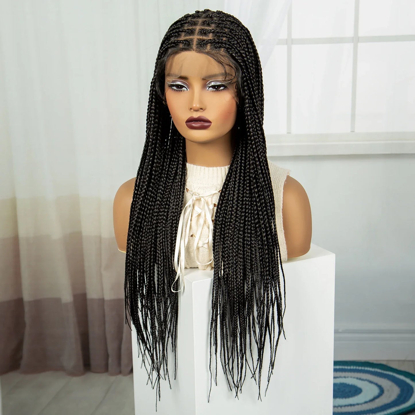 Long Straight Knotless Braids Wig | Full Lace Frontal | Baby Hair