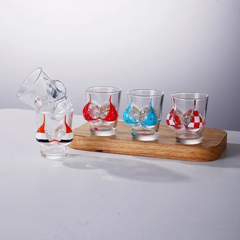 Hand Painted Pattern Glass Cup for Women, Small Wine Cup, Durable Human Bikini, Shot Glass