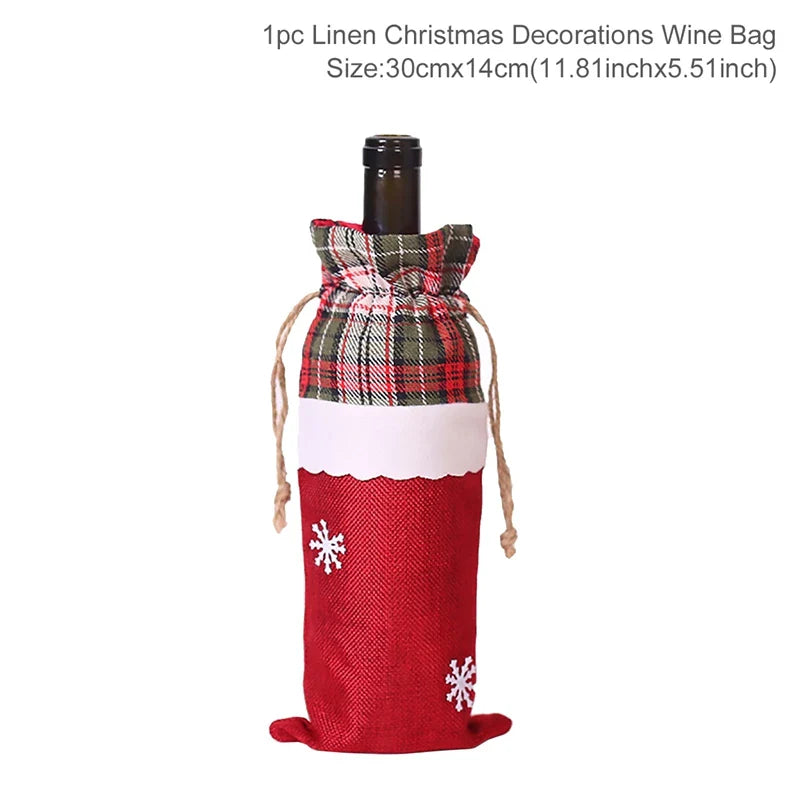 Merry Christmas Decoration for Home 2024 Santa Claus Wine Bottle Cover Snowman Stocking Gift Holders Xmas Navidad Decor New Year