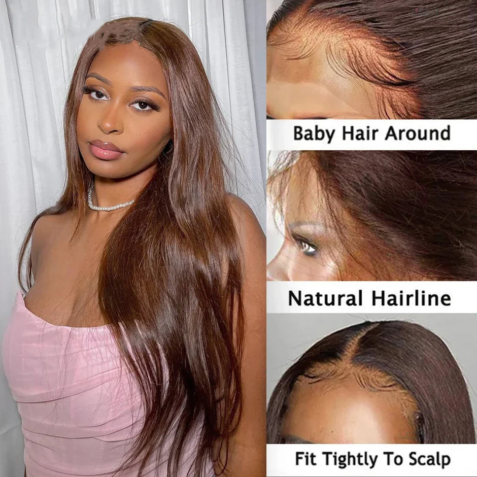 Wear & Go Glueless Chocolate Brown Straight HD Lace Front Human Hair Wig (Pre-Plucked, Long)