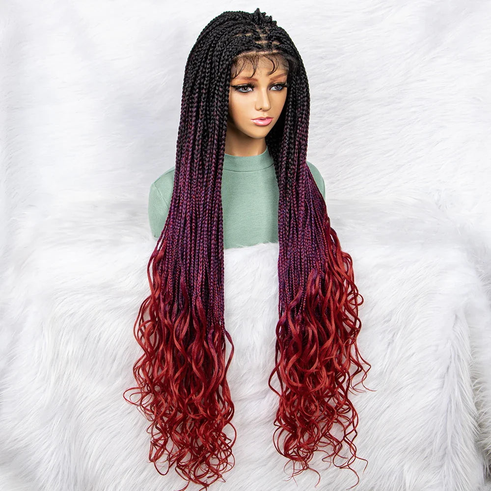 Gradient Water Wave Knotless Box Braids Wig | 9x6 Lace Front | Baby Hair