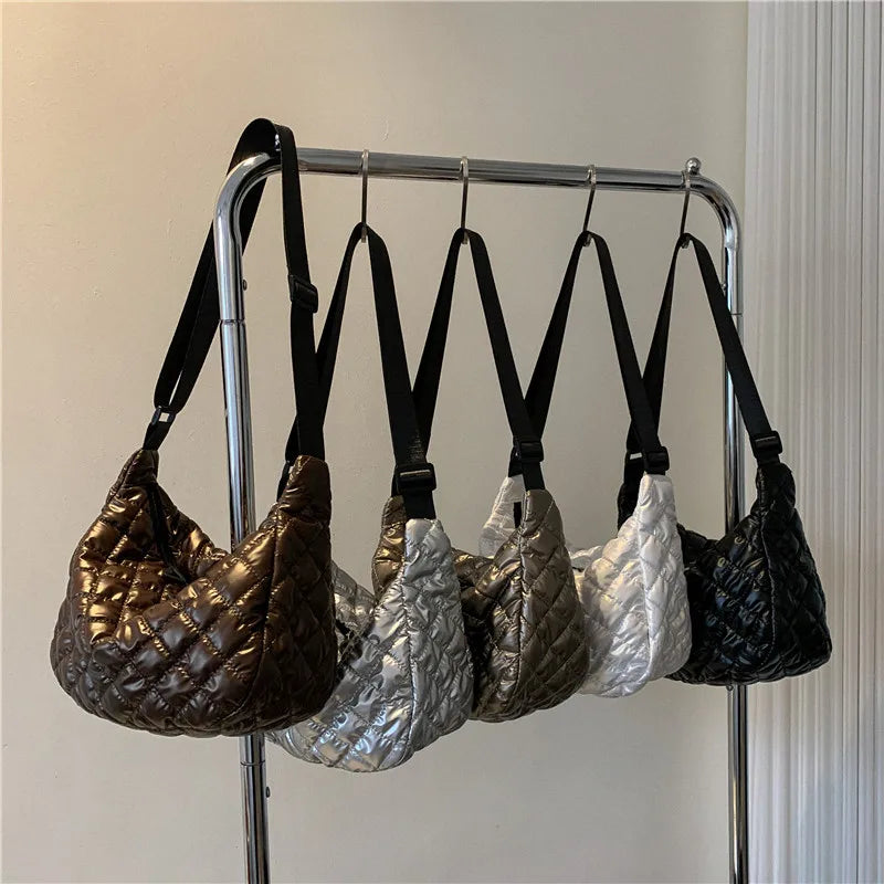 Fashion Nylon Padded Handbags Female | Large Capacity Top-Handle Bags & Solid Color Crossbody Bags (Winter Down Women Shoulder Bags)