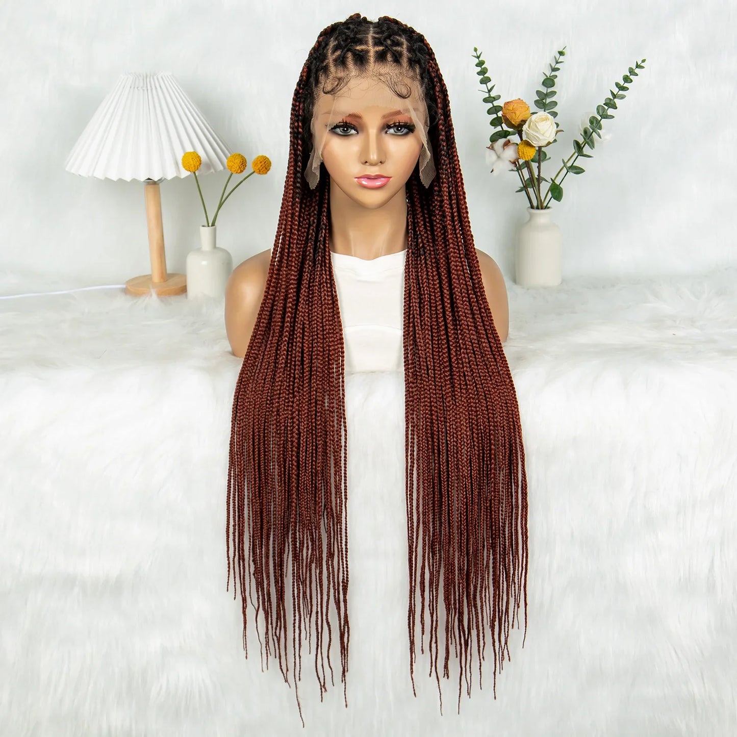 KIMA Box Braided Wig Synthetic Full Lace Braided Wig Cornrow Braids Wig With Baby Hair Transparent Lace Knotless Faux Locs Wig