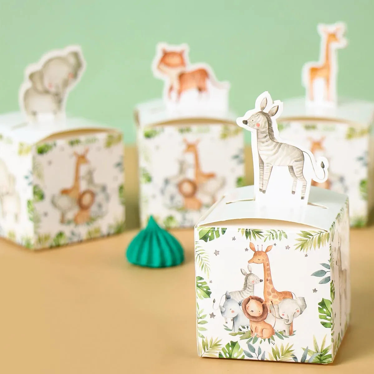 24PCS Jungle Safari Animals Candy Boxes Birthday Party Decoration Kids Gift Packaging Box Wild One Baby Shower Gifts Box Bag