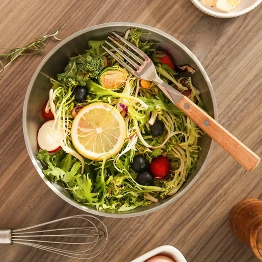 Large capacity stainless steel bowl, double insulation salad fruit bowl, light rice bowl, anti drop Noodles in soup bowl