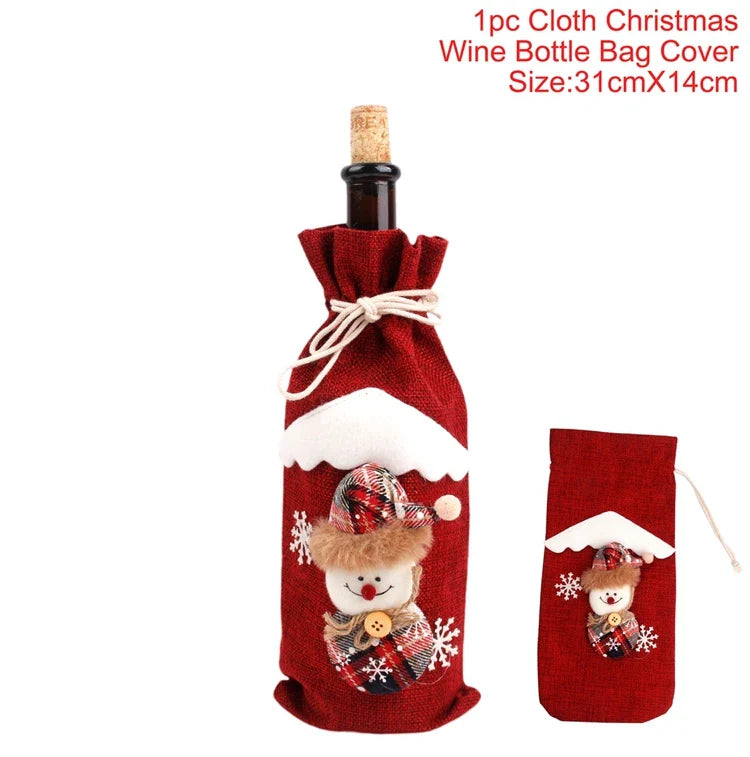 Merry Christmas Decoration for Home 2024 Santa Claus Wine Bottle Cover Snowman Stocking Gift Holders Xmas Navidad Decor New Year