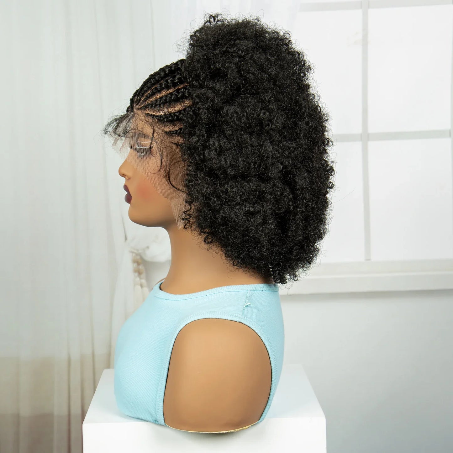 Short Natural Afro Kinky Curly Cornrow Braids Wig | Full Lace | Baby Hair