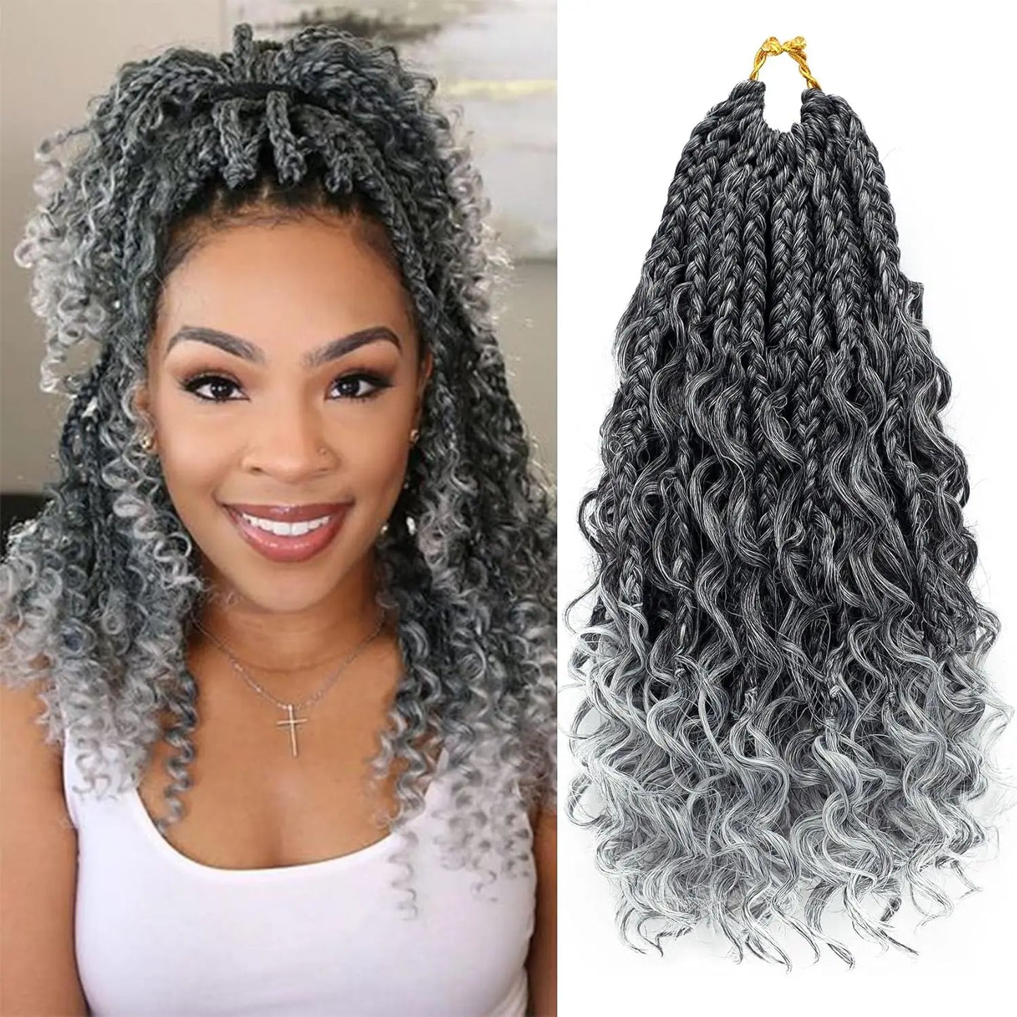8 Packs 12" Goddess Box Braids Crochet Hair | Boho Braids with Curl Ends