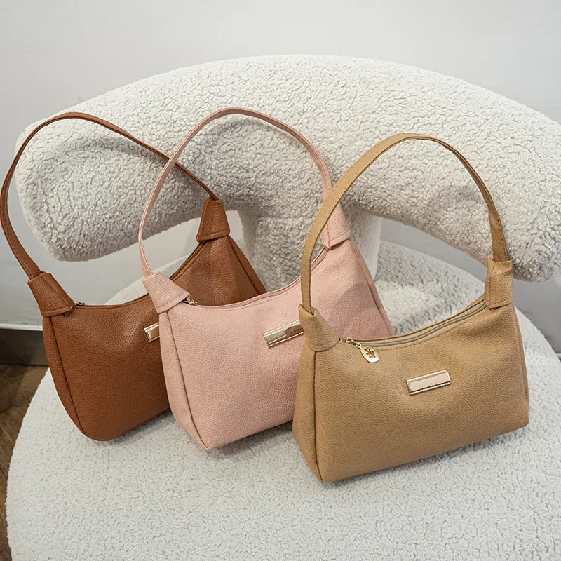 Women's Retro Solid Color PU Leather Handbag | Fashion Shoulder Underarm Casual Hobo Bag for Ladies