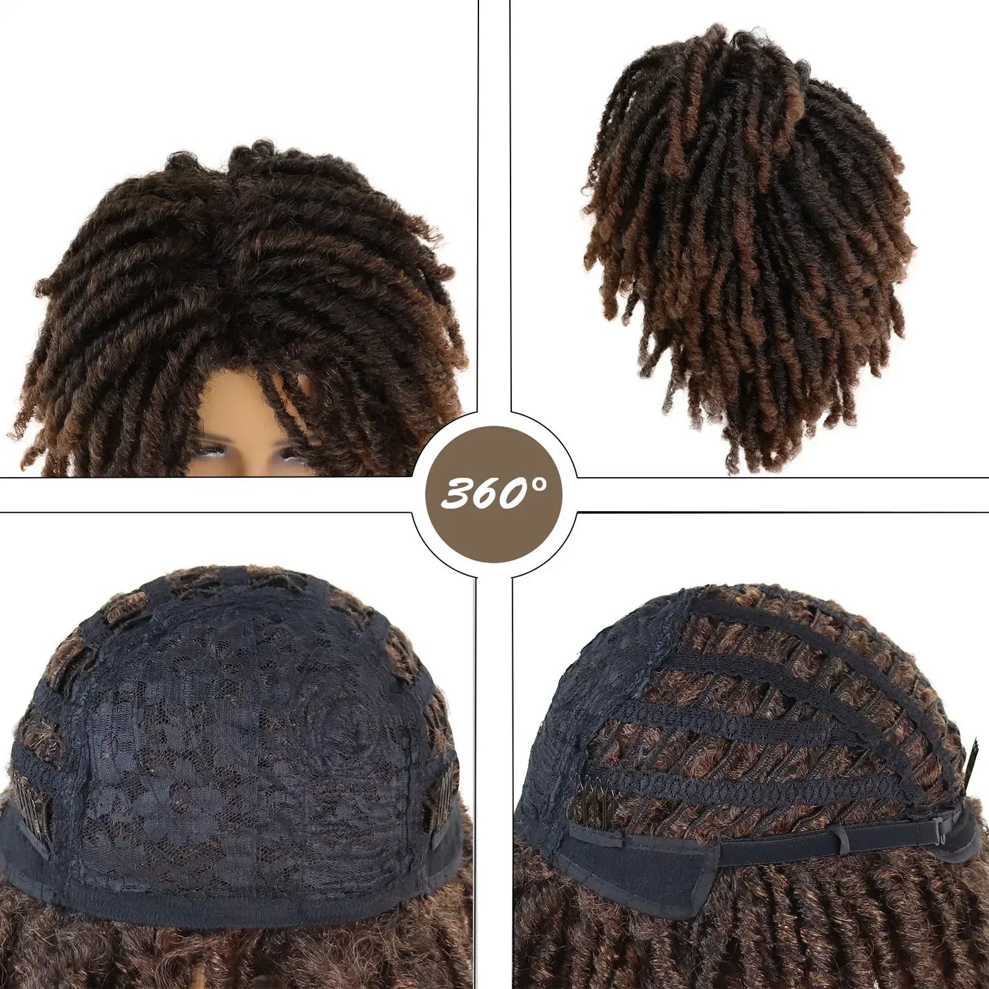 Ombre Brown Short Curly Faux Locs Wig | Crochet Braids | Afro Hip-Hop Style | Black Women