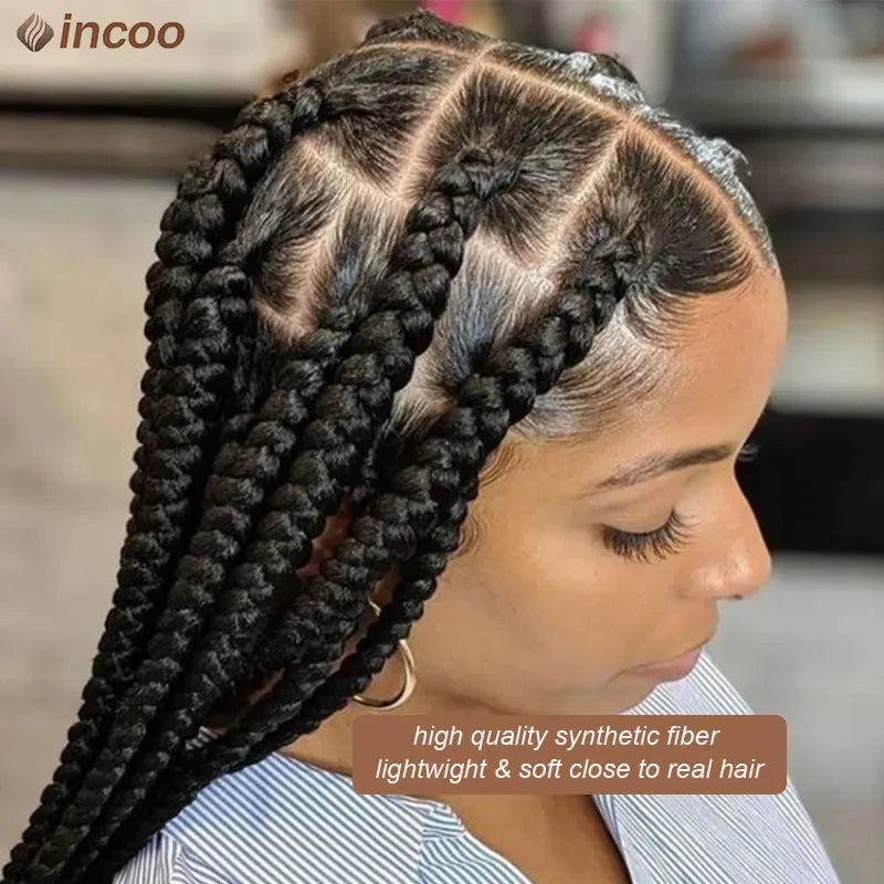 Jumbo Knotless Box Braids Wig | Tribal Cornrows & Faux Locs | Full Lace Front | 36" Look