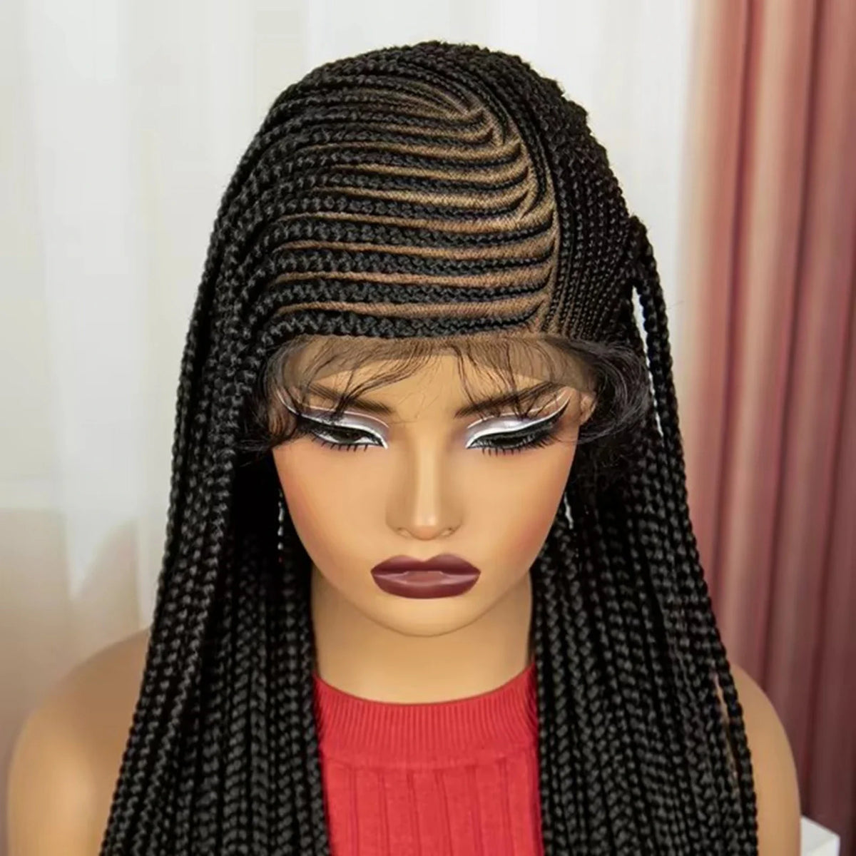 36" Natural Straight Cornrow Braids Wig | Lace Front | Baby Hair