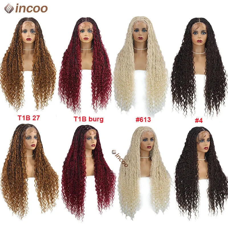 613 Blonde Boho Box Braids Wig | Curly Ends | Full Lace Front | Knotless Goddess Locs | Synthetic Braids