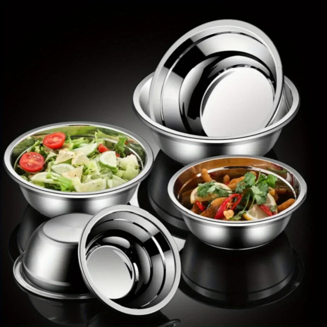 SUS304 stainless steel household deep noodle soup bowl, circular mixing bowl, salad bowl, steel bowl, rice mixing bowl