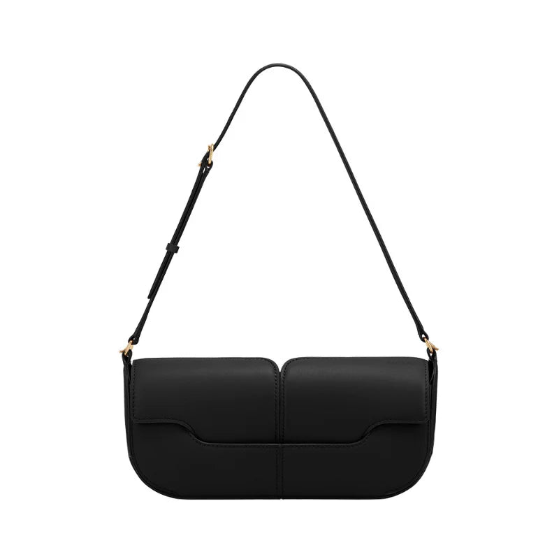 French Chic Compact Horizontal Saddle Bag | Luxury Woman Shoulder Underarm Stick Bag (Classic Long Clutch & Handbag)