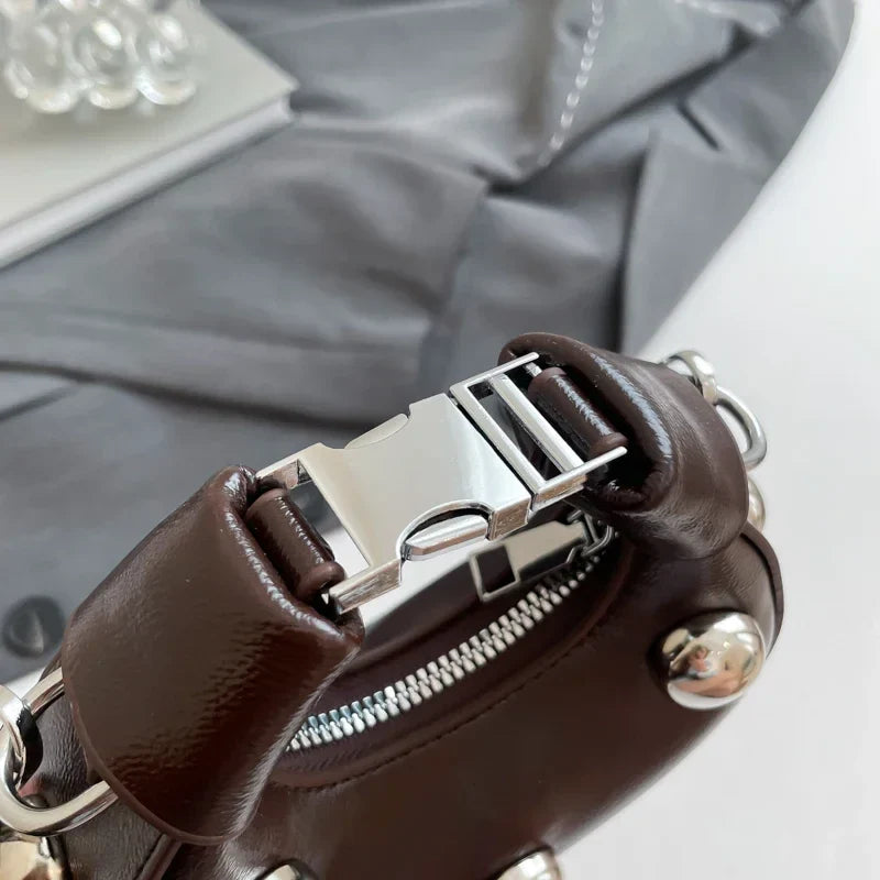Retro Versatile Ladies Mini Handbag | Women's Big Rivet Personality Luxury Designer Crossbody Bags & Streetwear Shoulder Bag
