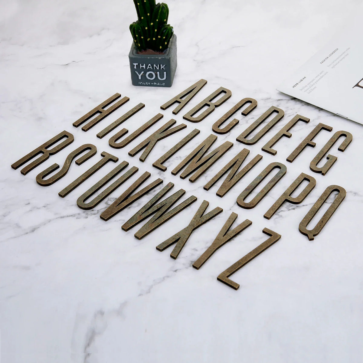 Bronze Self Adhesive House Number Metal English Alphabet Letters for Apartment Room Door Plate Table Mailbox Number Stickers 7cm