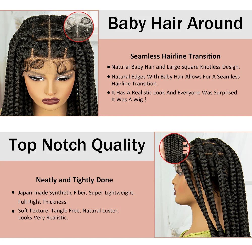 Knotless Twist Braids Full Lace Wig | Straight Synthetic Braids | Baby Hair | Black Women