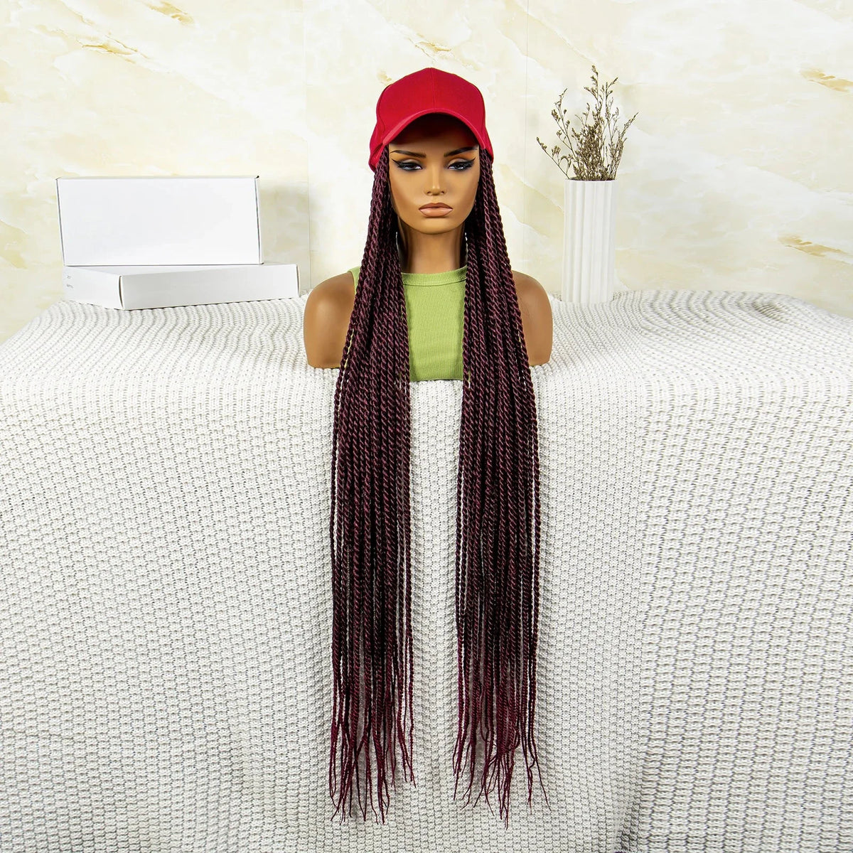 Synthetic Long Twists Braids Extension With Adjustable Cap Fashionable Machine Made Crochet Braided Extension Cap Wig For Women