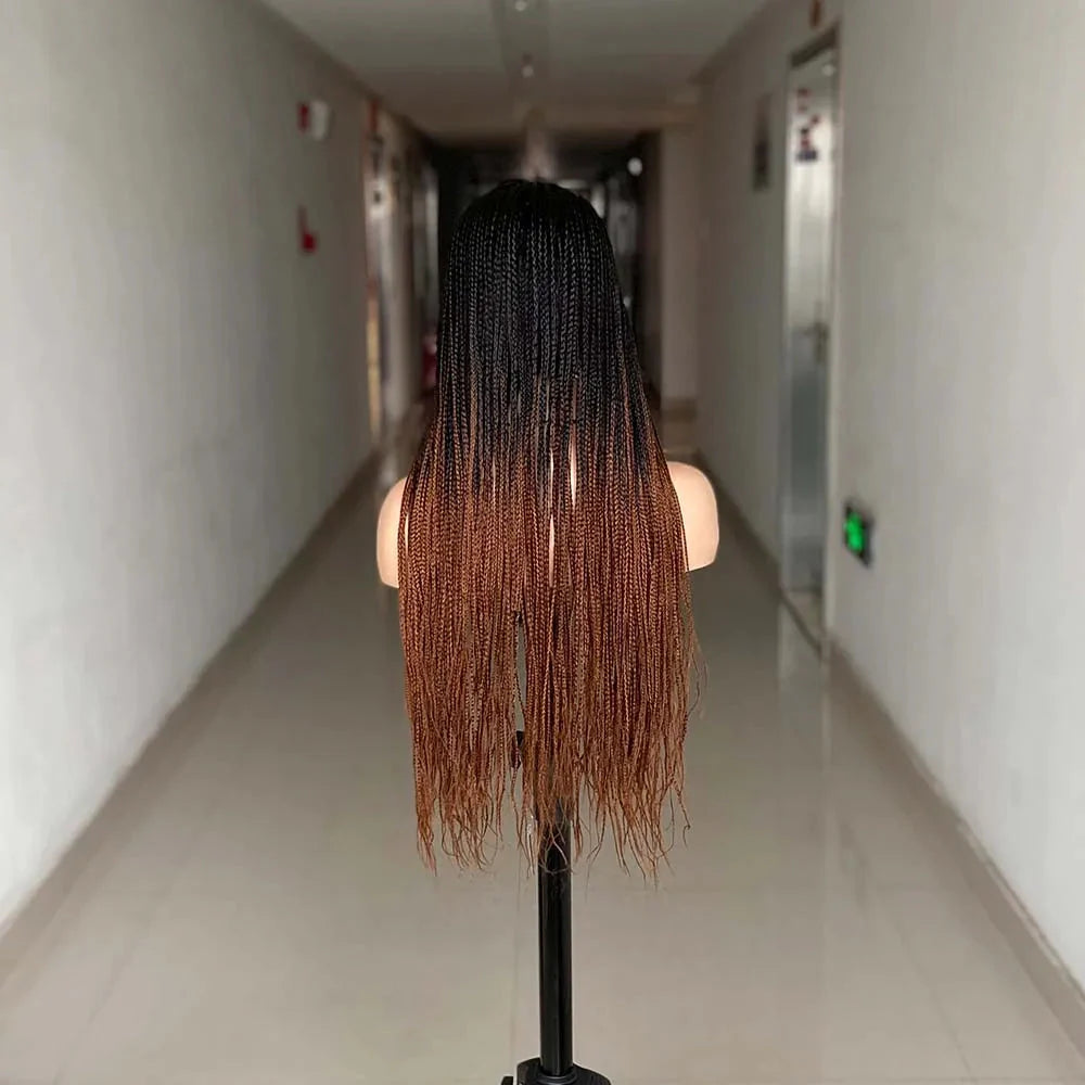 26" Ombre Box Braided Wig | Long Straight Braids | Twist Accents | Synthetic Wig | Cosplay & Daily Wear