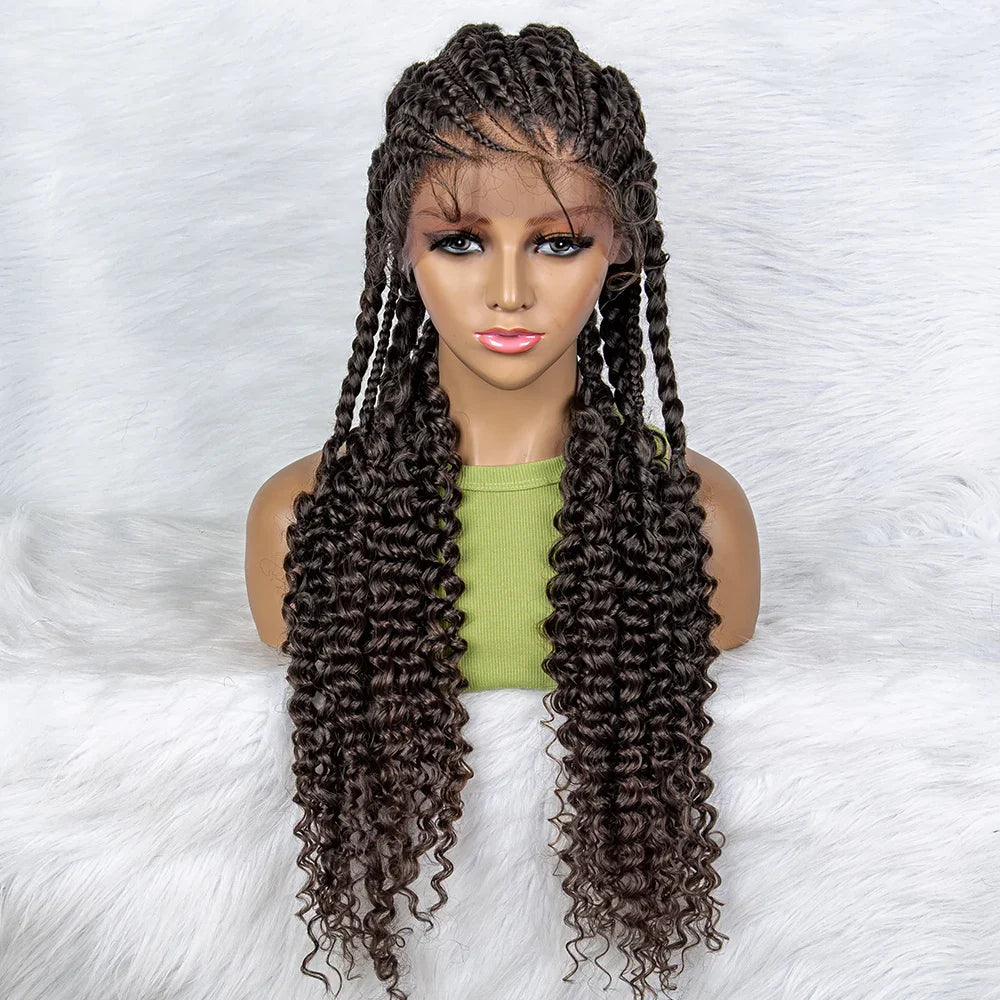 Water Wave Braided Lace Front Wig with Baby Hair | Soft Synthetic African Braids