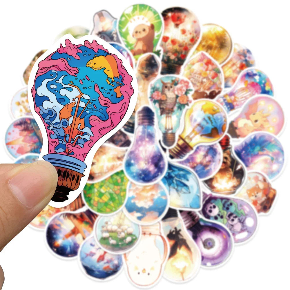 10/30/50pcs INS Style Fantastic Light Bulb World Cartoon Aesthetic Stickers Cute Decal Laptop Graffiti Girl Gradient Sticker Toy