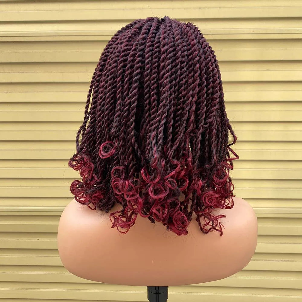 Ombre Red Box Braided Bob Wig | Short Crochet Braids | Kinky Twist Style | Heat Resistant Synthetic Hair | African Braiding Wig
