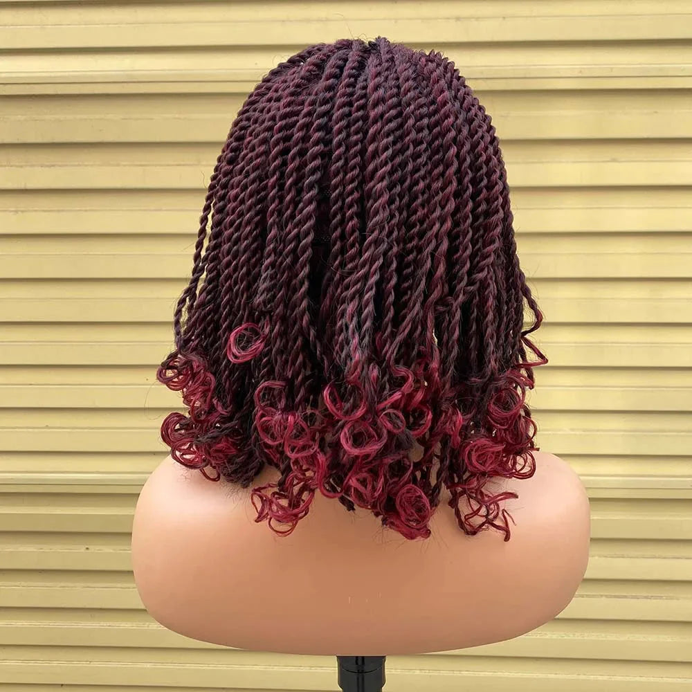 Short Ombre Bug Twist Braided Bob Wig | Crochet Hair | Synthetic African Braids | Black Women