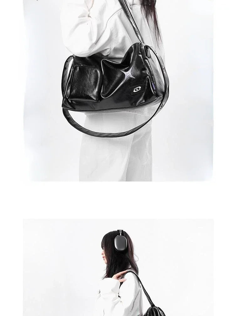 Silver Y2K Tote Bag for Women | Aesthetic Luxury Designer Large Capacity Shoulder Bag (Commuter PU Leather Shopper Handbag)