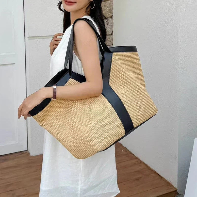 Y-shaped Design Shoulder Bag 2025 | Brand Seaside Beach Vacation Travel Hollow Straw Large Capacity Tote Bag (Casual Light Handbag)