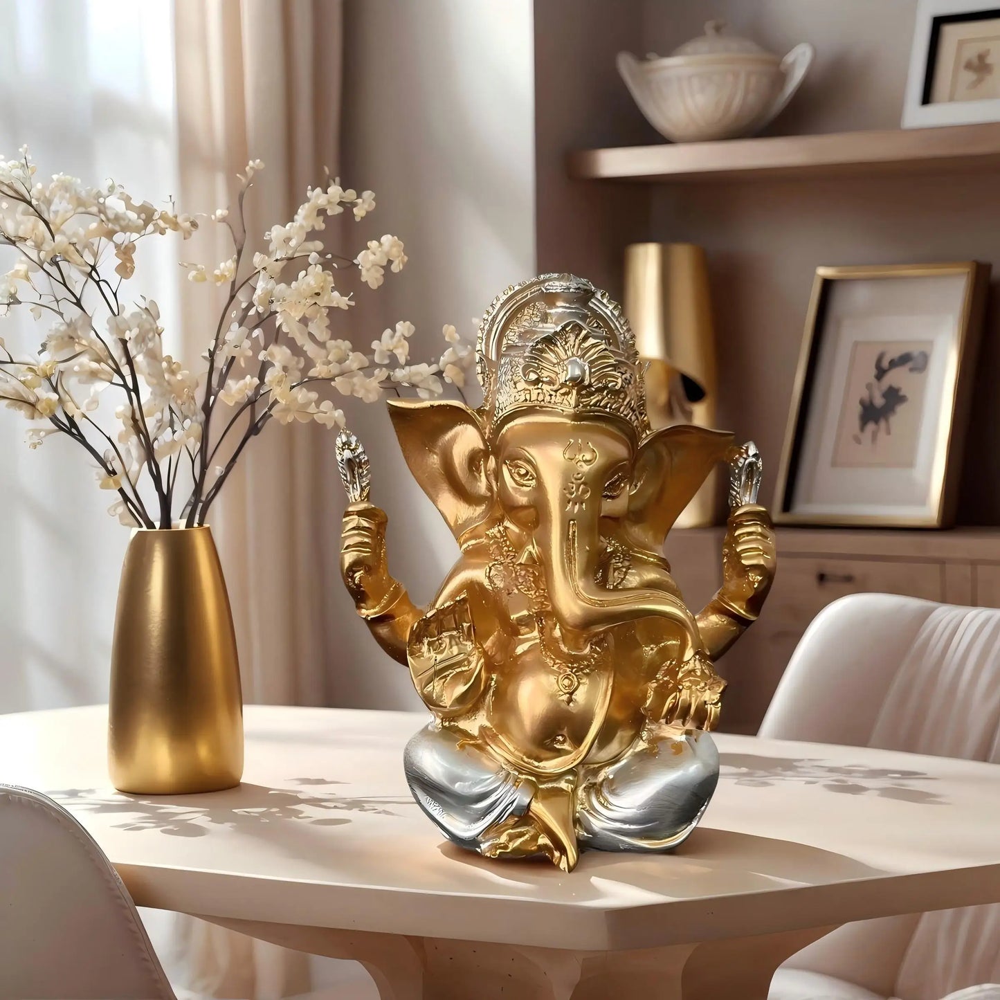 1 Exquisite Indian Ganesha Golden Statue Ornament, a Good Item for Blessing and Good Fortune in the Home, Indian Art Style Decoration