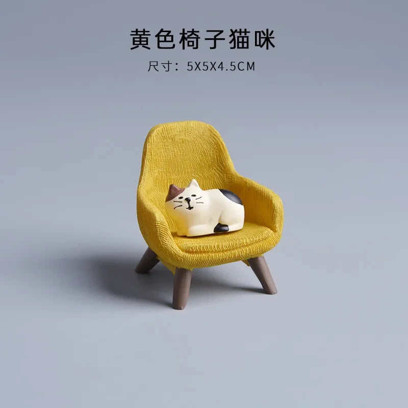 1pc Cartoon Cat Frog Bear Yellow Chair Computer Model Office Ornament Mini Home Decor Crafts Accessories Desktop Figurines Gift